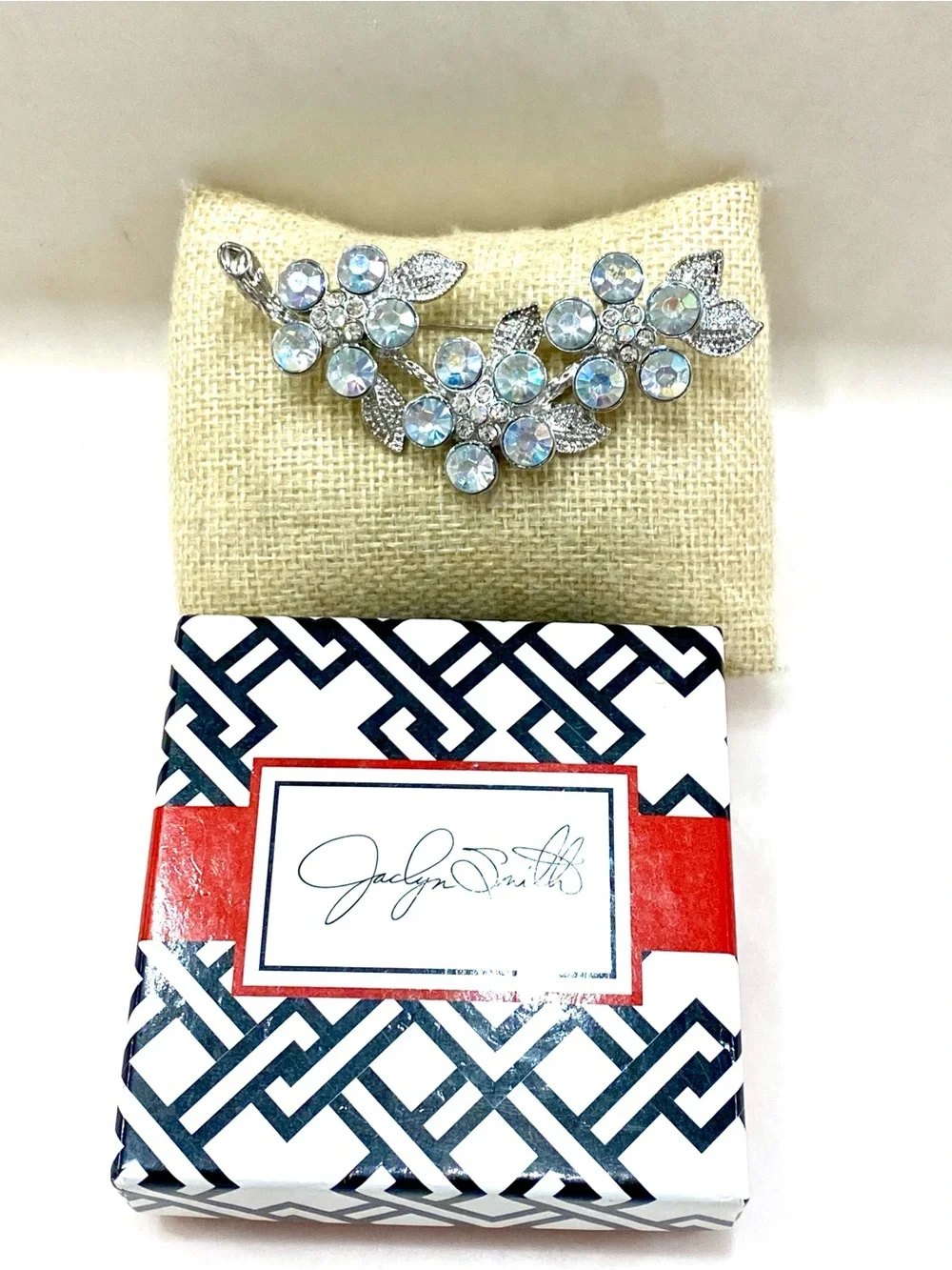 Jaclyn Smith Silver Floral Aurora Crystal Leaf Brooch